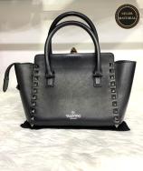 VALENTINO Black Rockstud Rolling Medium Tote Bag