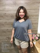 เสื้อเรย่อนคอวี มีกระเป๋า